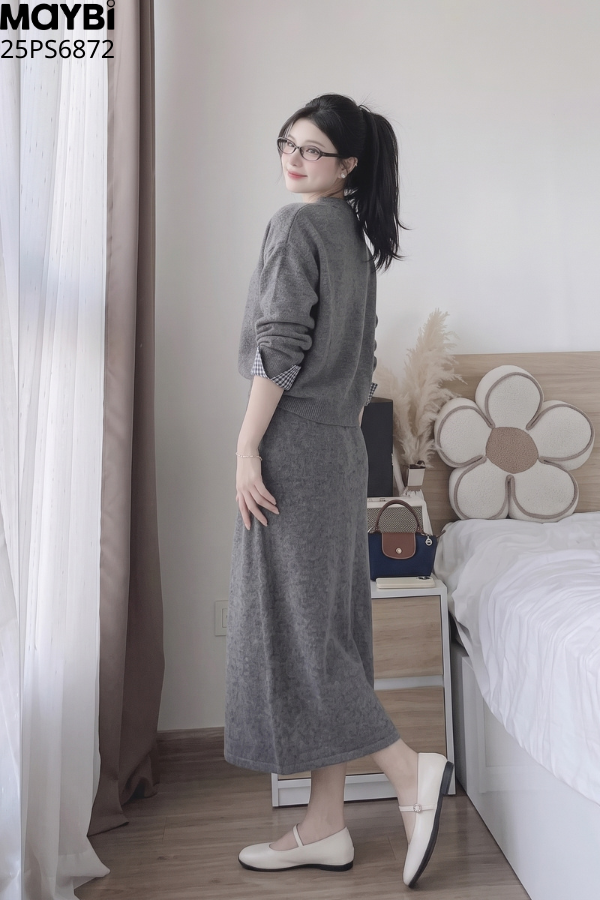 set áo chân váy dài tay phối kiểu