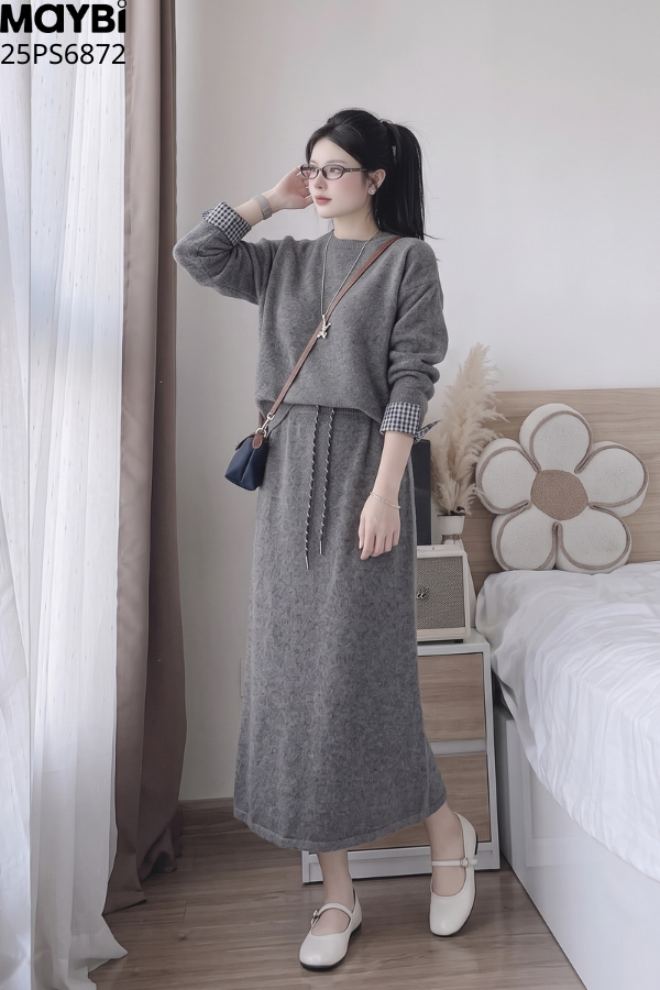 set áo chân váy dài tay phối kiểu