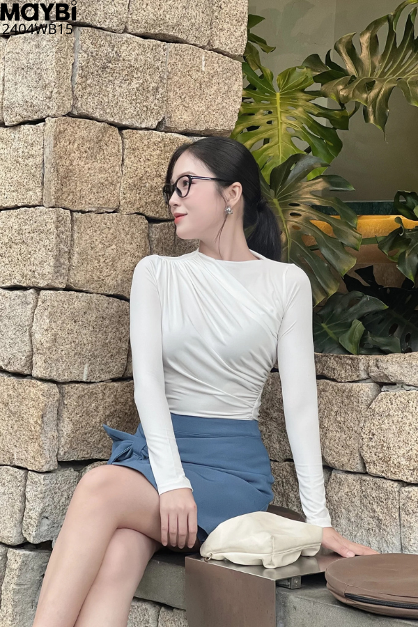 Chân váy mini thắt nơ jean