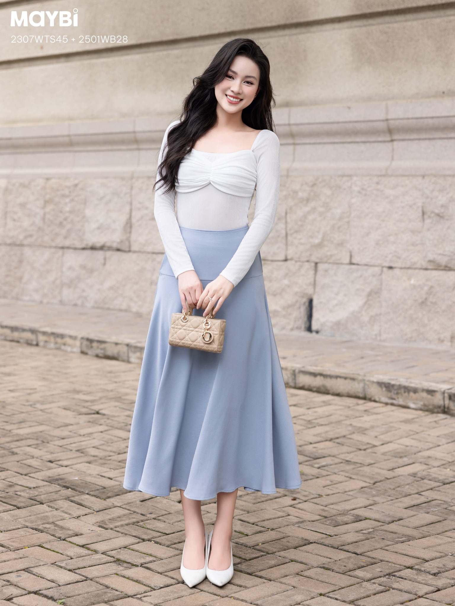 Chân váy xòe cotton hàn dáng midi