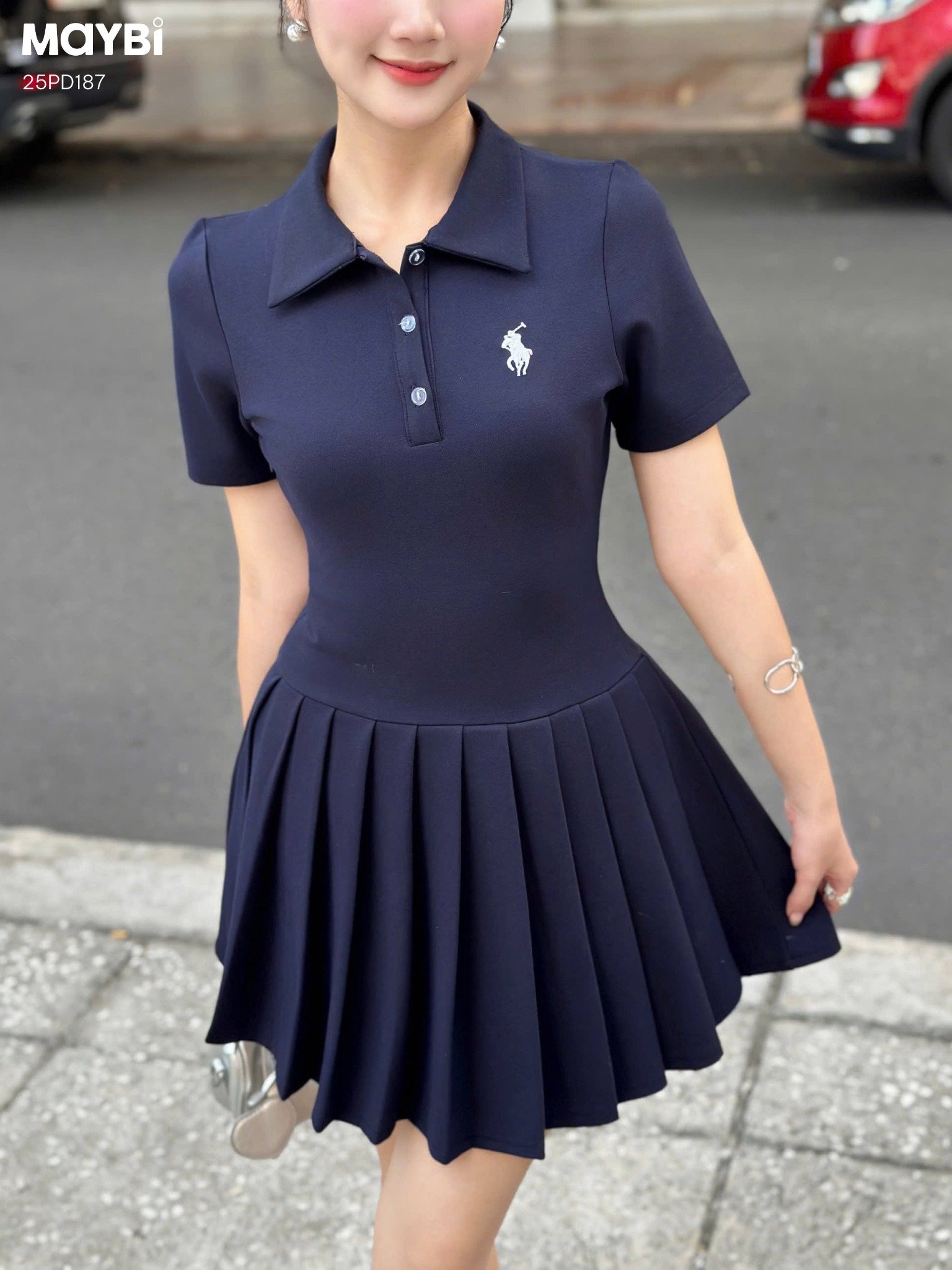 Đầm polo thun tùng xòe xếp ly dáng mini