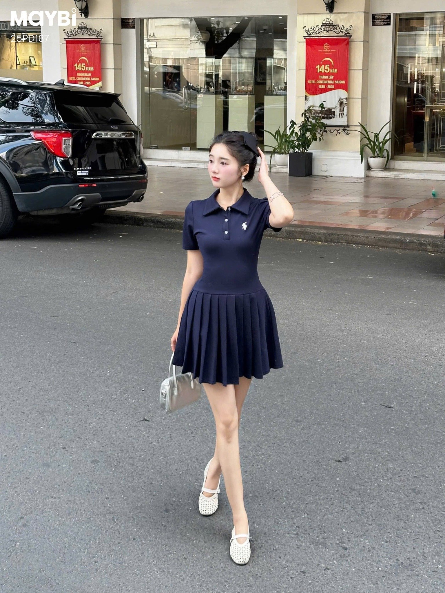 Đầm polo thun tùng xòe xếp ly dáng mini