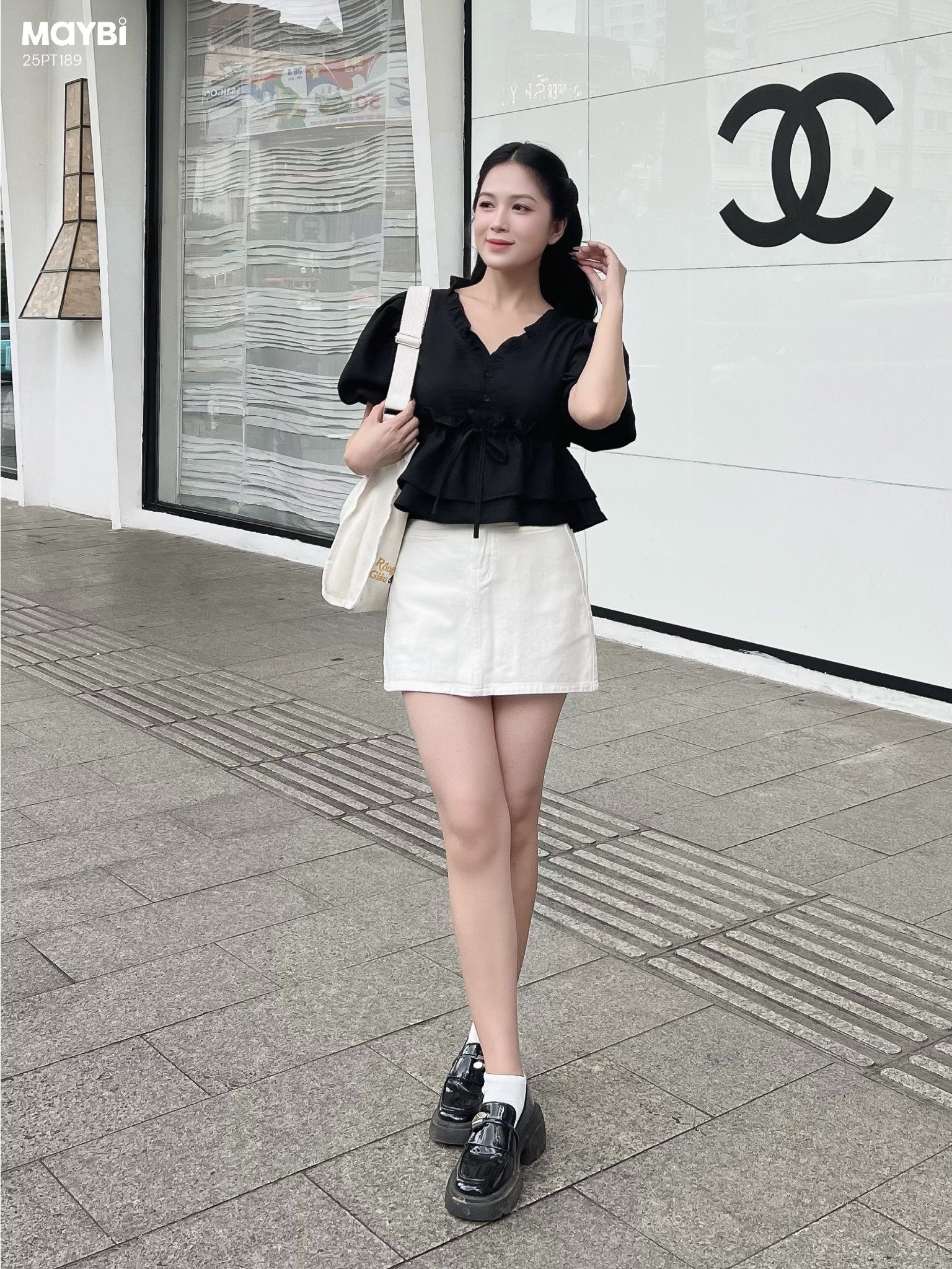 Áo kiểu tay bí phồng rút nhún eo