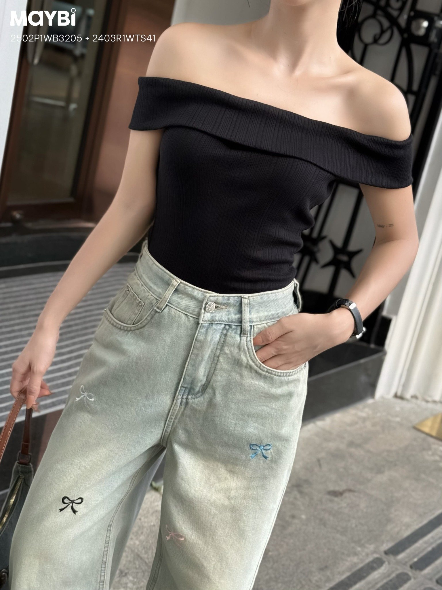 Áo ôm thun bogen trễ vai