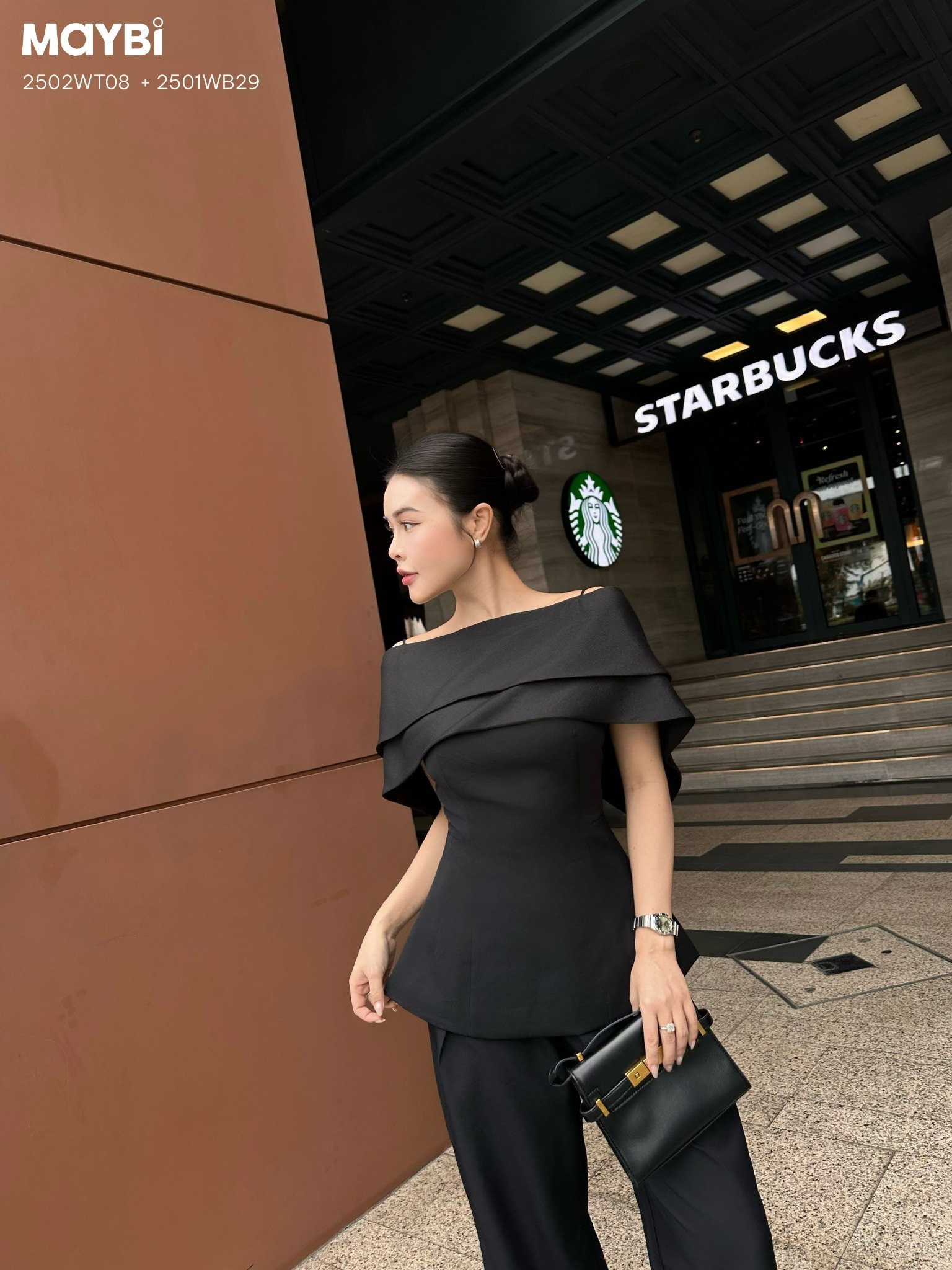 Áo peplum cotton thái trễ vai phối voan