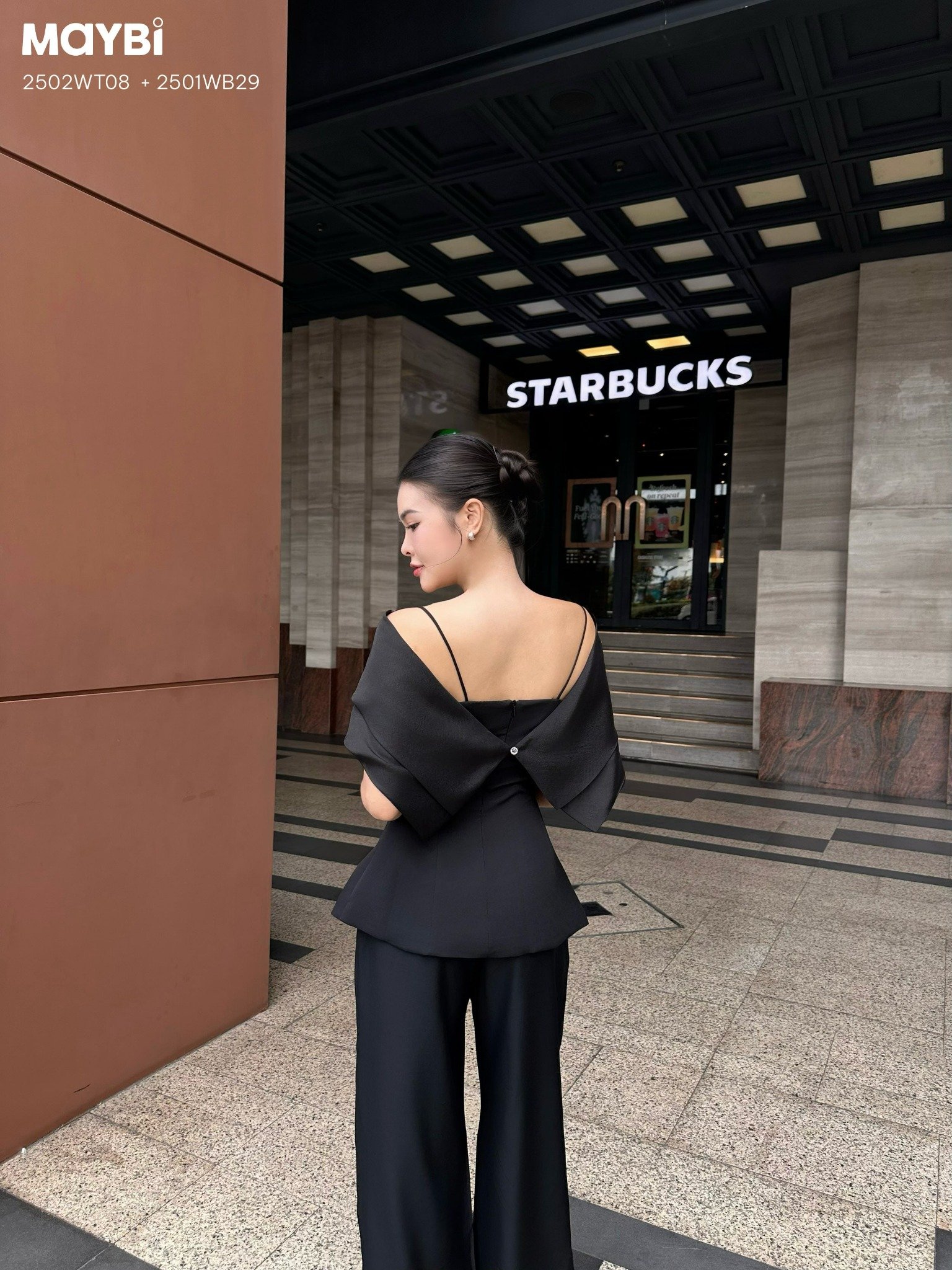 Áo peplum cotton thái trễ vai phối voan