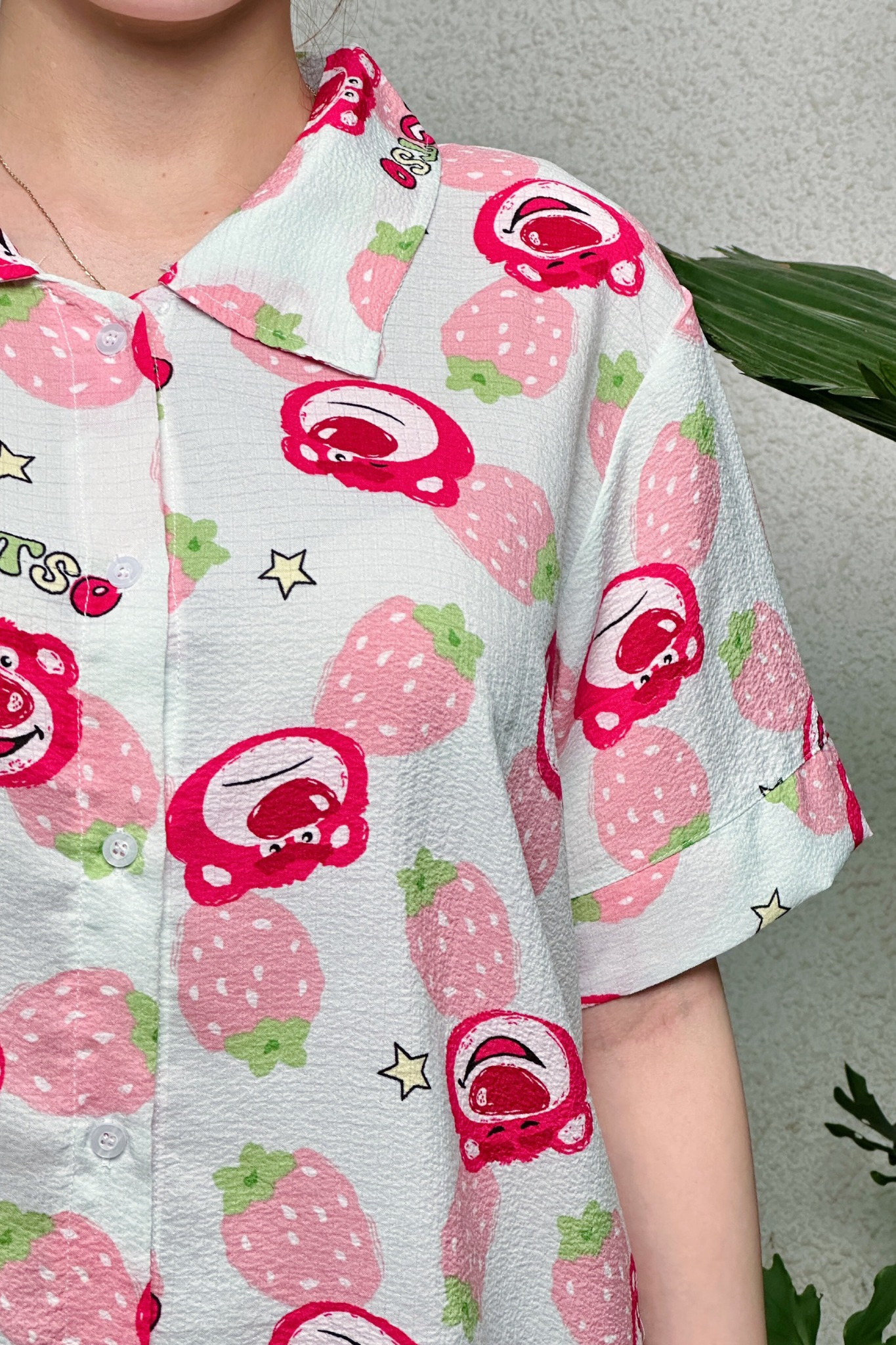 Bộ pyjama ngắn suông ngắn tay cotton in hình gấu dâu