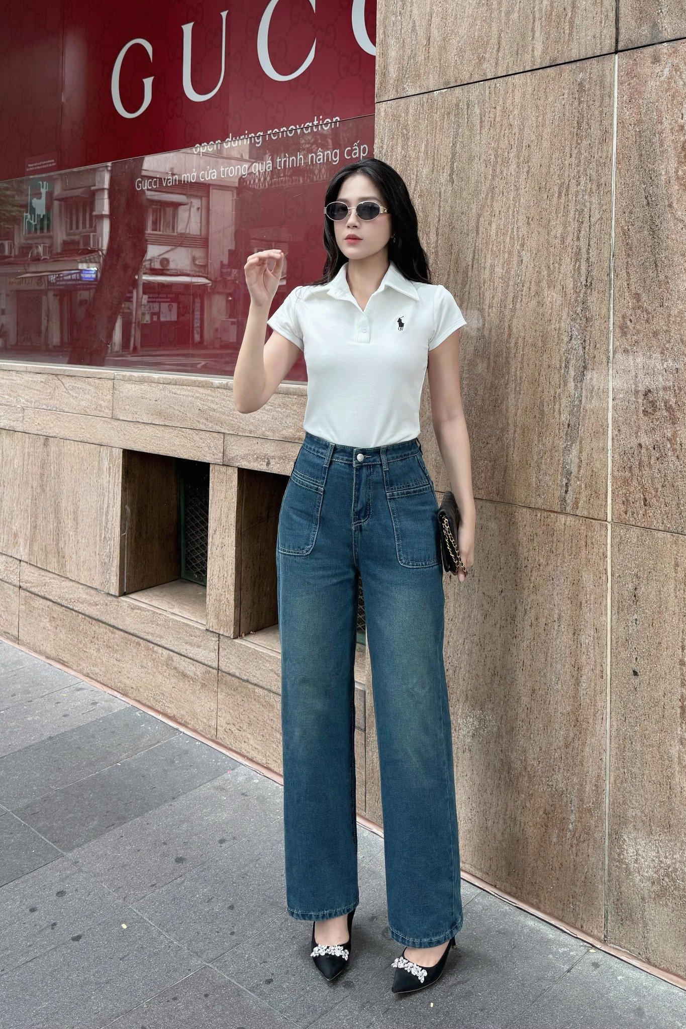 Quần jean ống suông túi trước