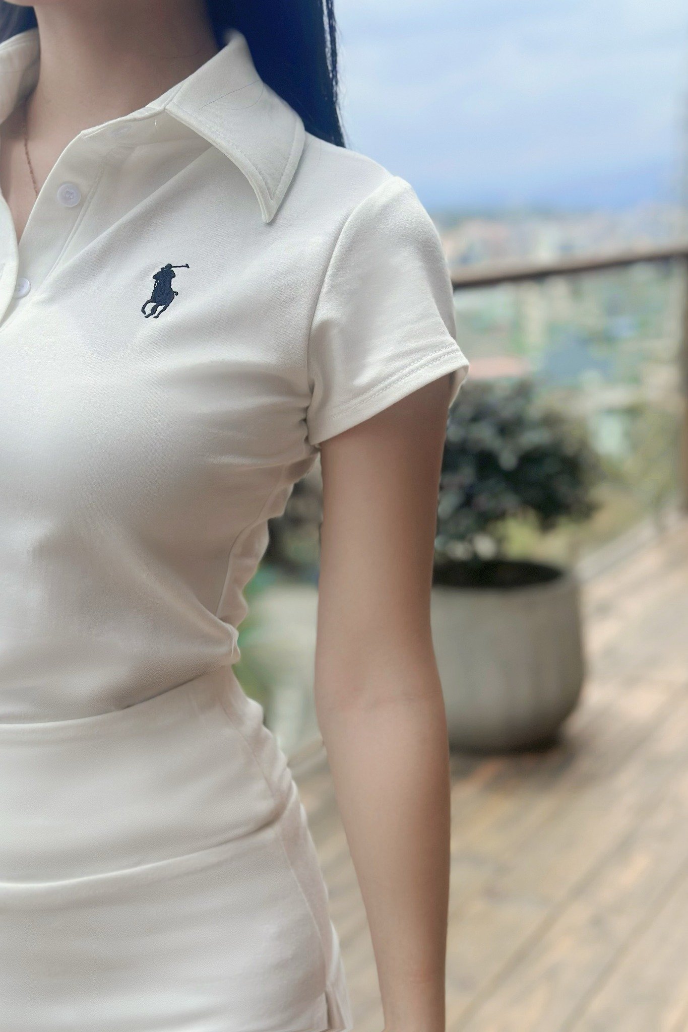 Set áo thun polo kèm chân váy A dáng mini