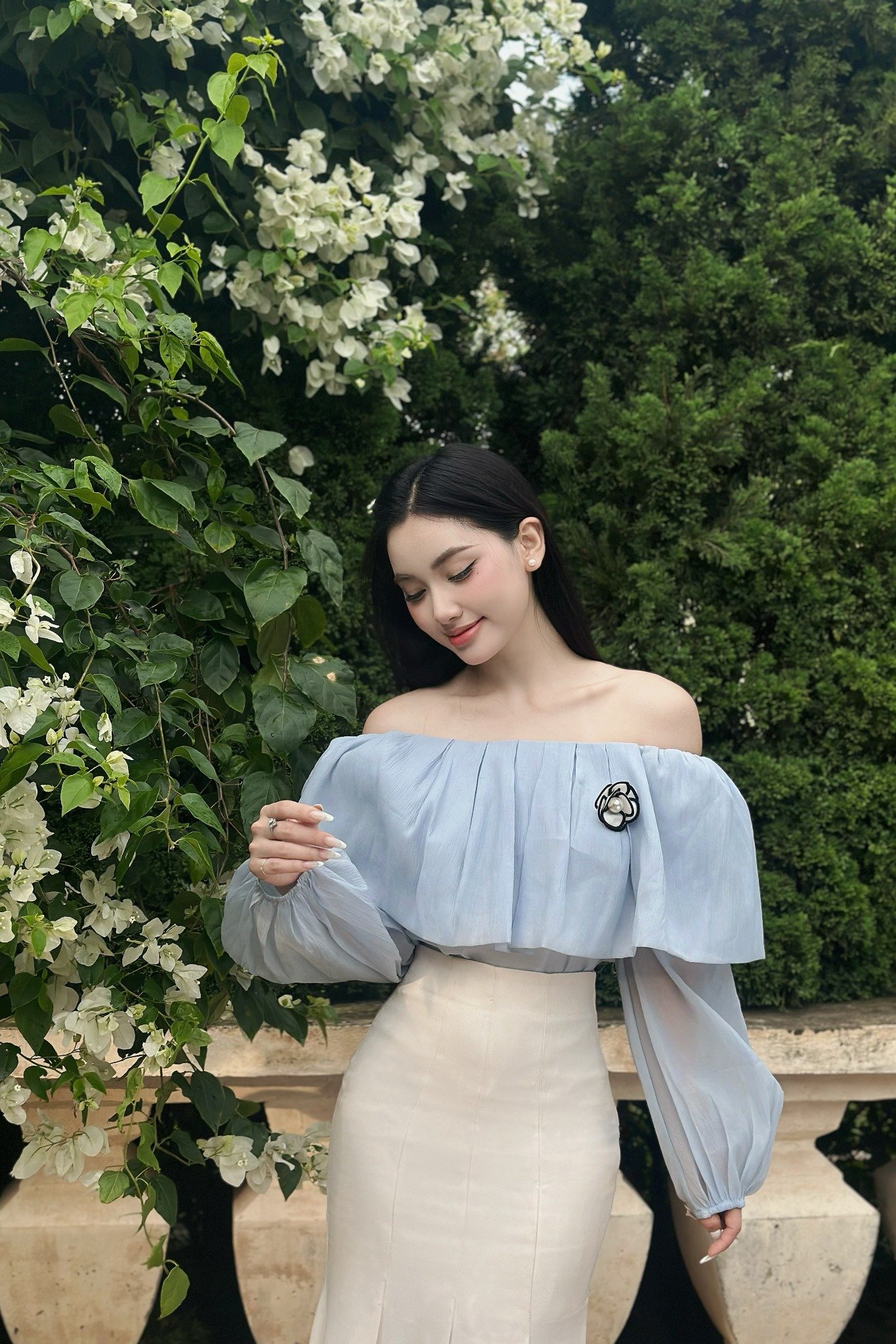 Chân váy đuôi cá cotton hàn kem dáng midi