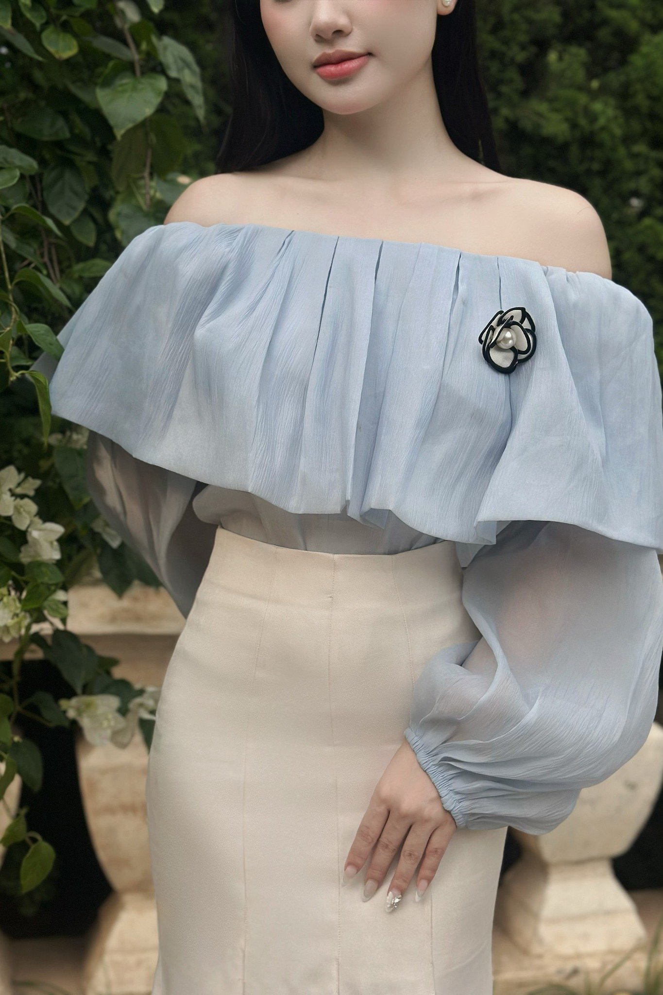 Chân váy đuôi cá cotton hàn kem dáng midi