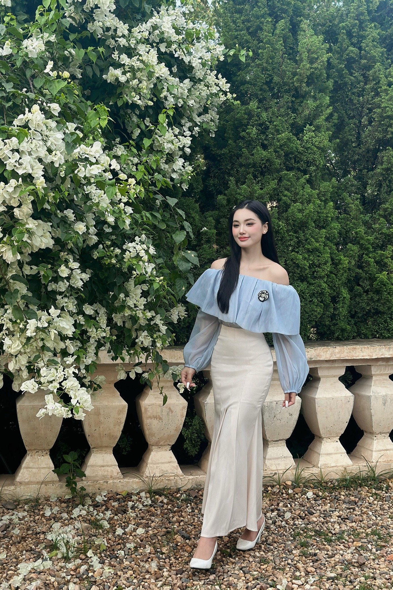 Chân váy đuôi cá cotton hàn kem dáng midi