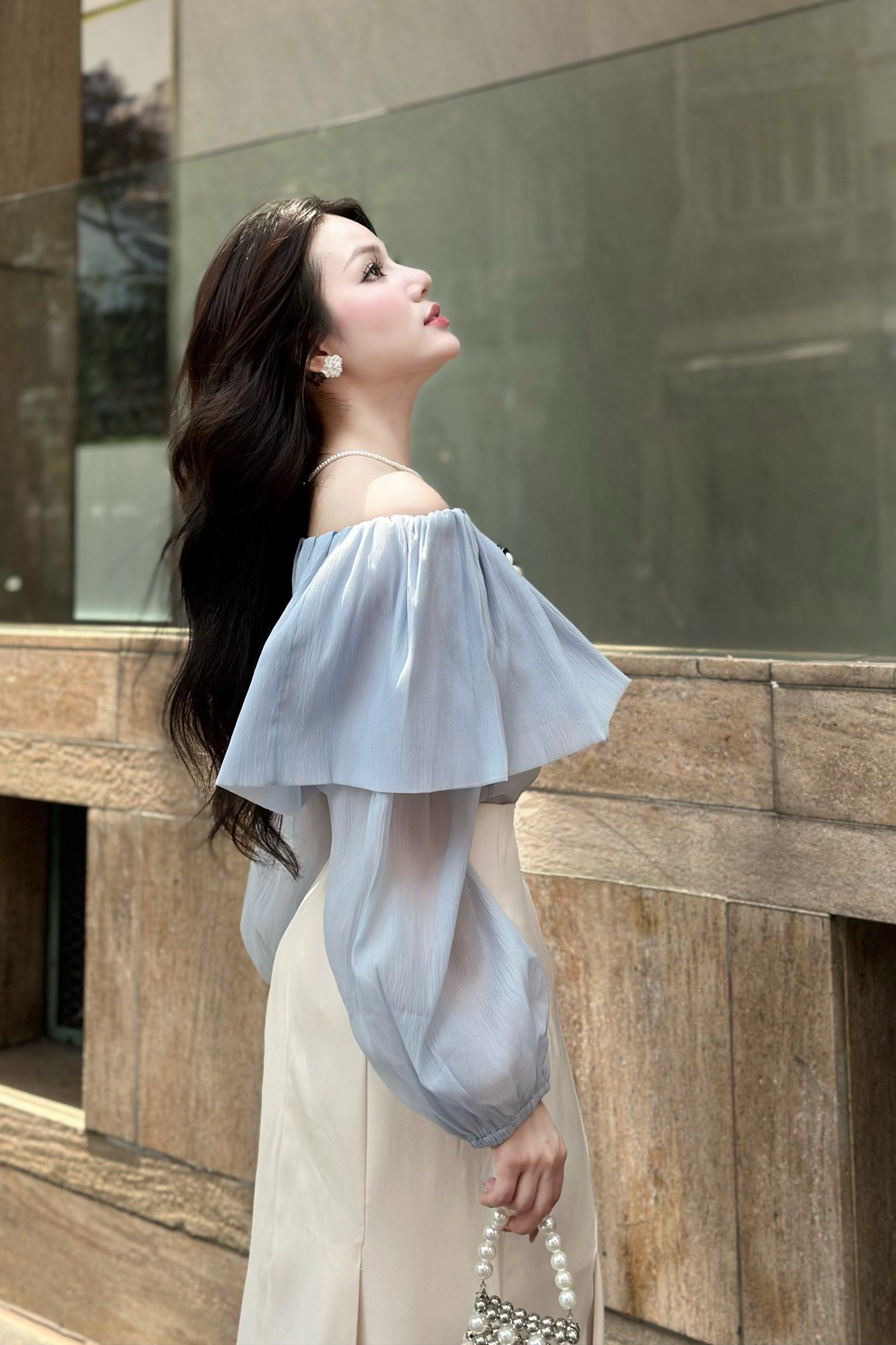 Chân váy đuôi cá cotton hàn kem dáng midi