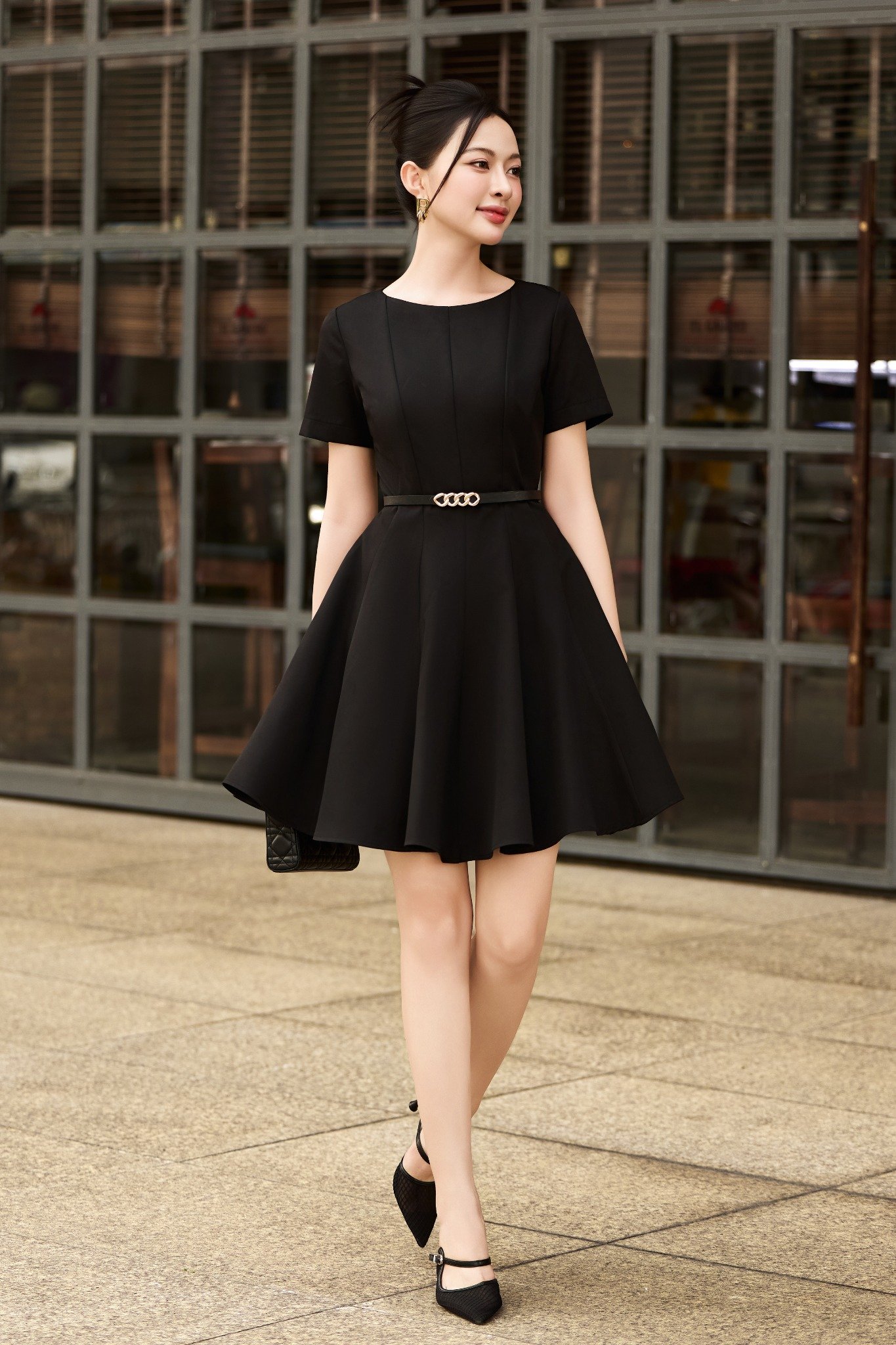 Đầm xòe cotton thái tay ngắn dáng mini