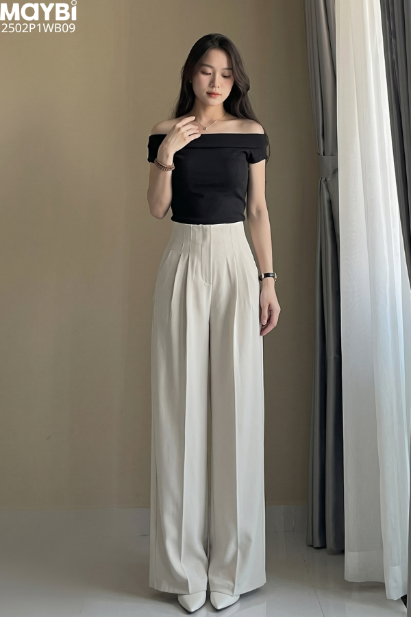 Quần culottes ống suông gold nhật cạp cao