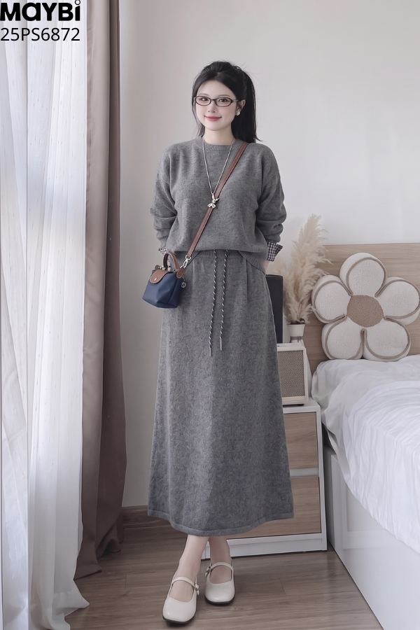 set áo chân váy dài tay phối kiểu