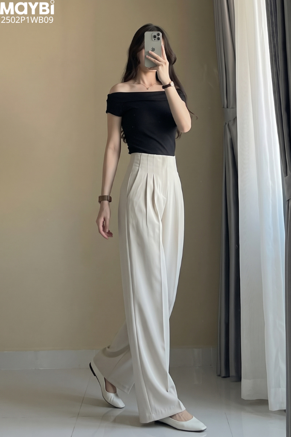 Quần culottes ống suông gold nhật cạp cao