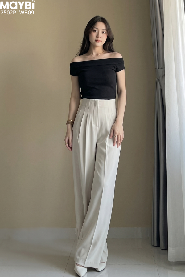 Quần culottes ống suông gold nhật cạp cao