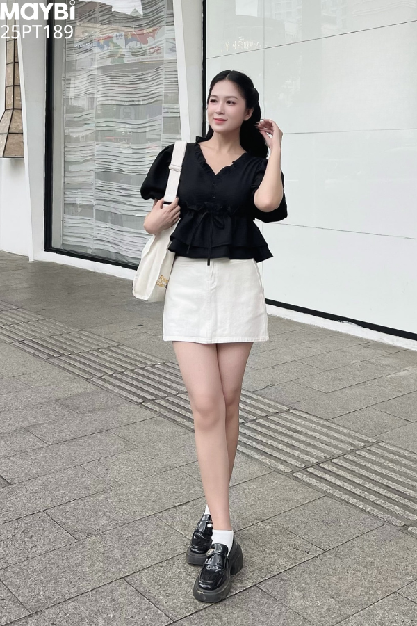Áo kiểu tay bí phồng rút nhún eo