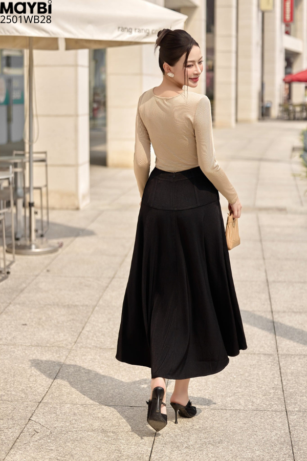 Chân váy xòe cotton hàn dáng midi