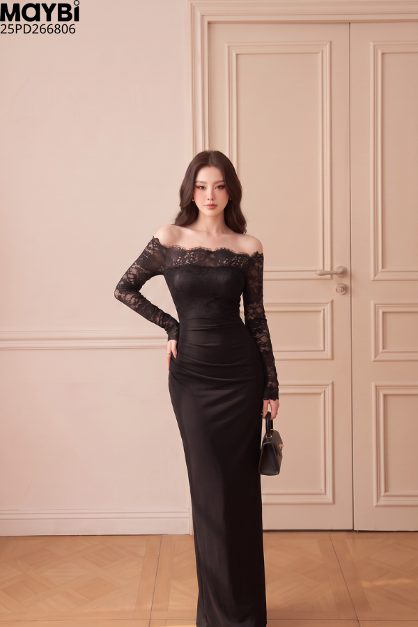 Đầm ôm body trễ vai dáng midi
