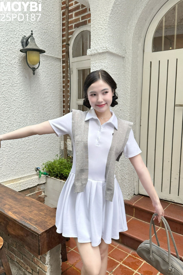 Đầm polo thun tùng xòe xếp ly dáng mini