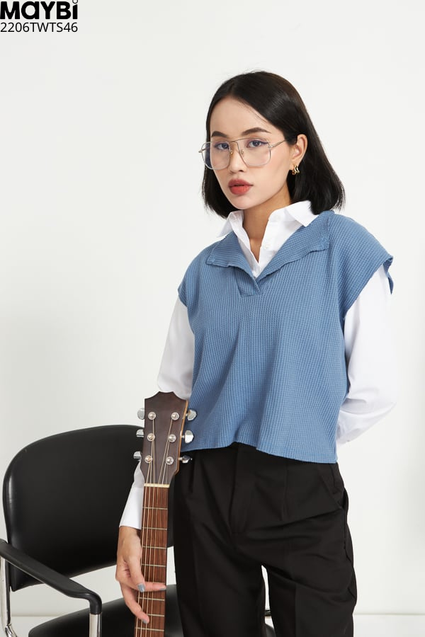 Áo suông thun không tay cổ trụ