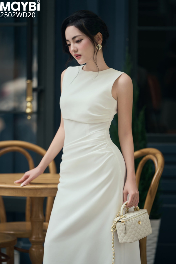 Đầm form ôm tùng A cotton thái đắp nhún kiểu dáng midi