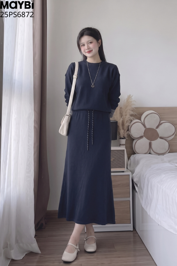 set áo chân váy dài tay phối kiểu