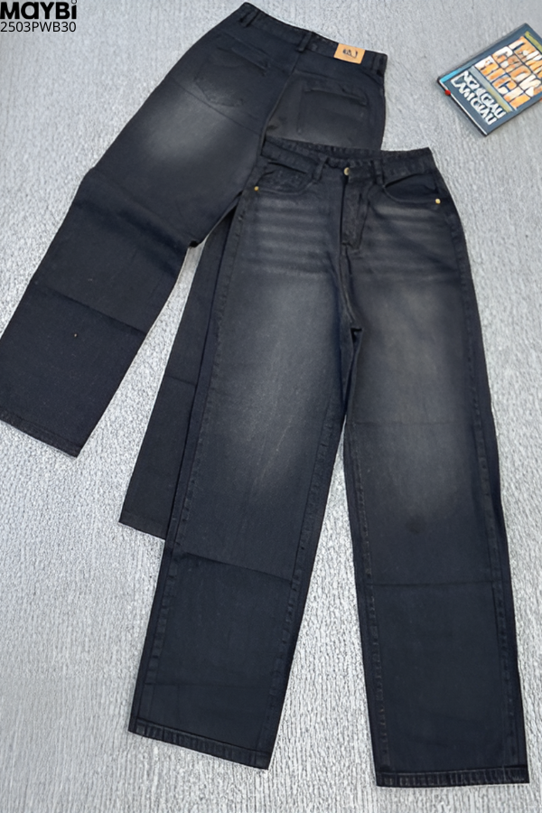 Quần jean ống suông wash đen khói bạc