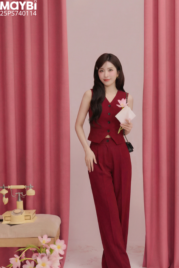 Set áo gile quần culottes dài ống rộng