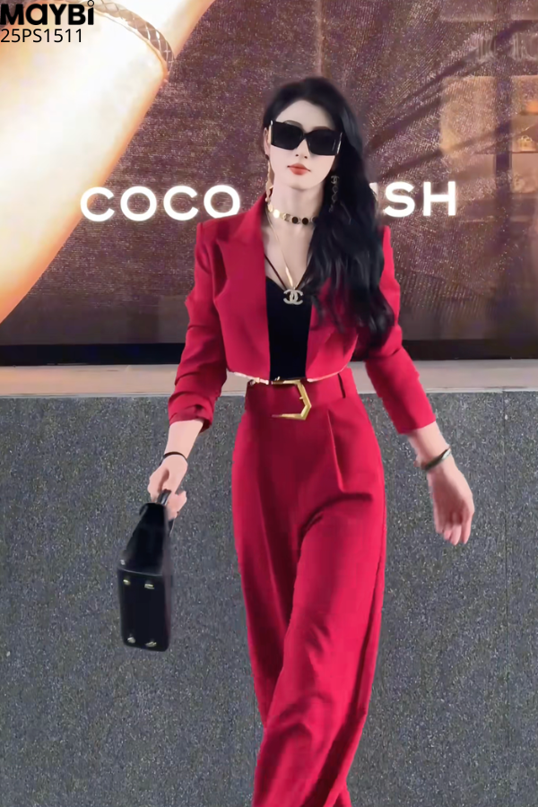 Set áo blazer quần lưng cao
