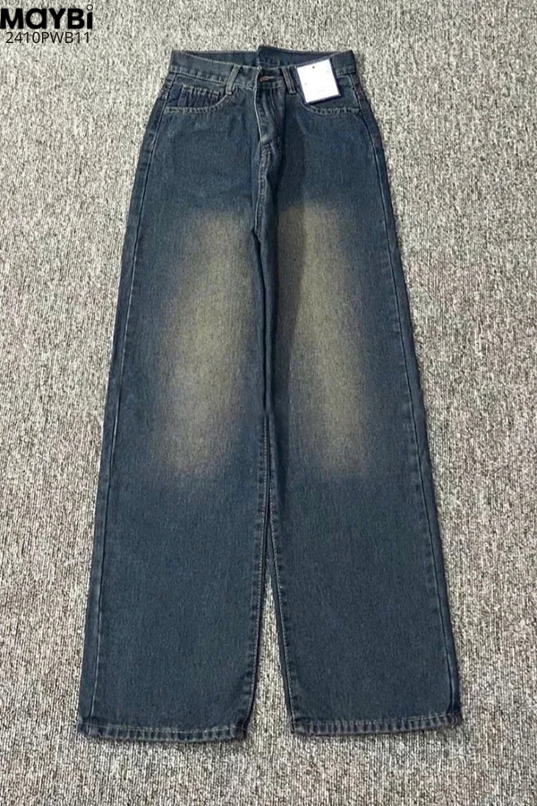 Quần jean ống suông cạp cao wash