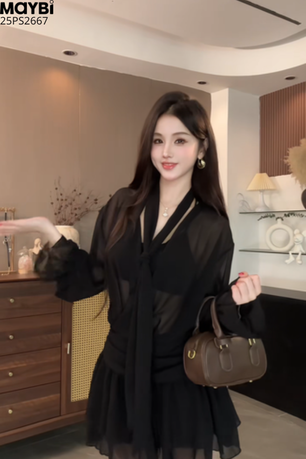 Đầm kiểu áo sơ mi chân váy xòe mini