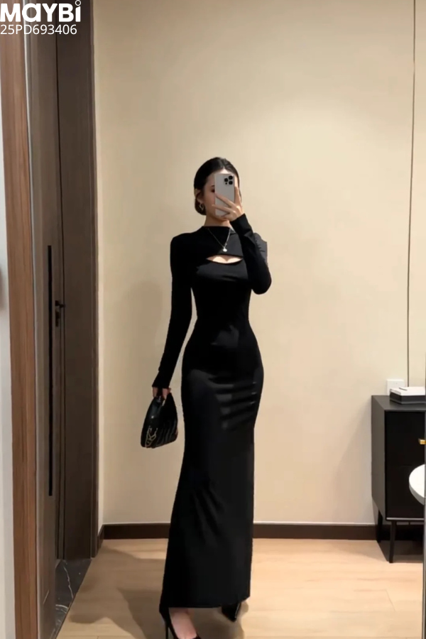 Đầm ôm body dài tay dáng midi