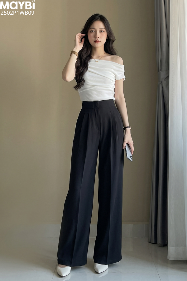 Quần culottes ống suông gold nhật cạp cao