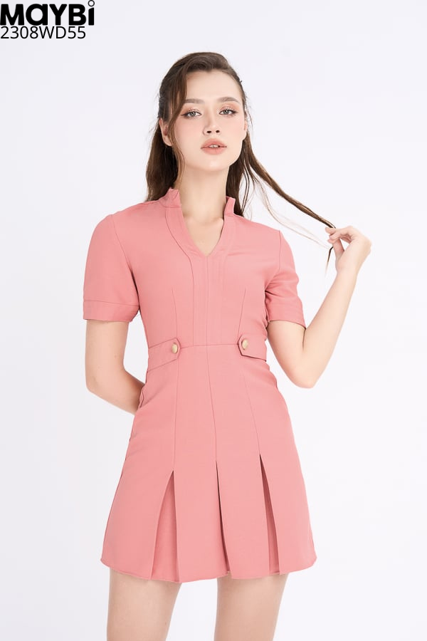 Đầm mini ôm pho xéo cổ trụ tay ngắn