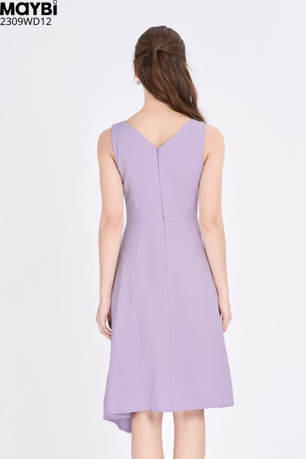 Đầm midi chữ A cotton lạnh phối bèo trang trí tùng