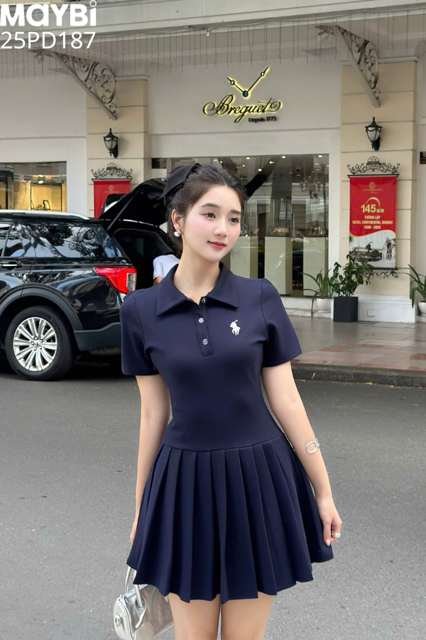 Đầm polo thun tùng xòe xếp ly dáng mini