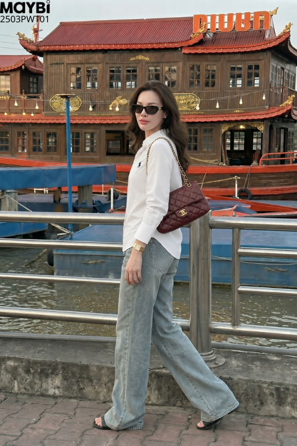 Áo sơ mi oversize cotton trắng tay dài