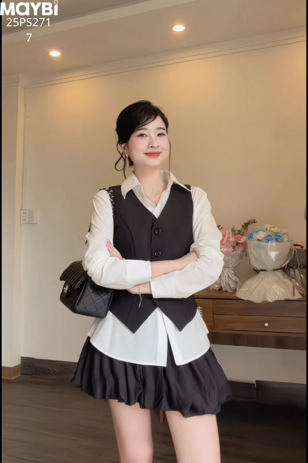 Set gile chân váy bí phối sơ mi