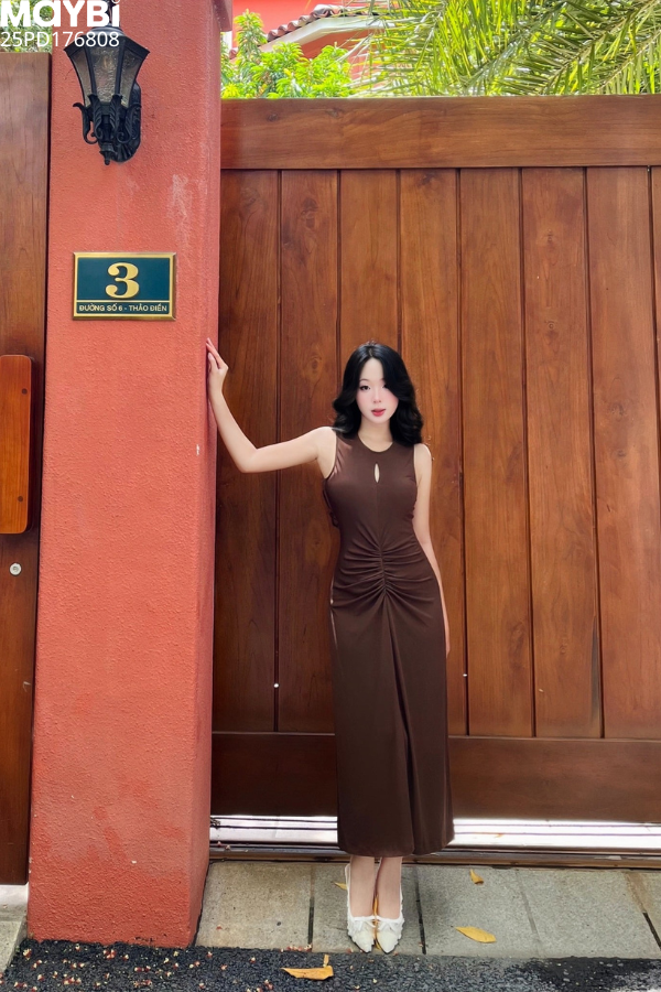 Đầm midi eo nhún kiểu