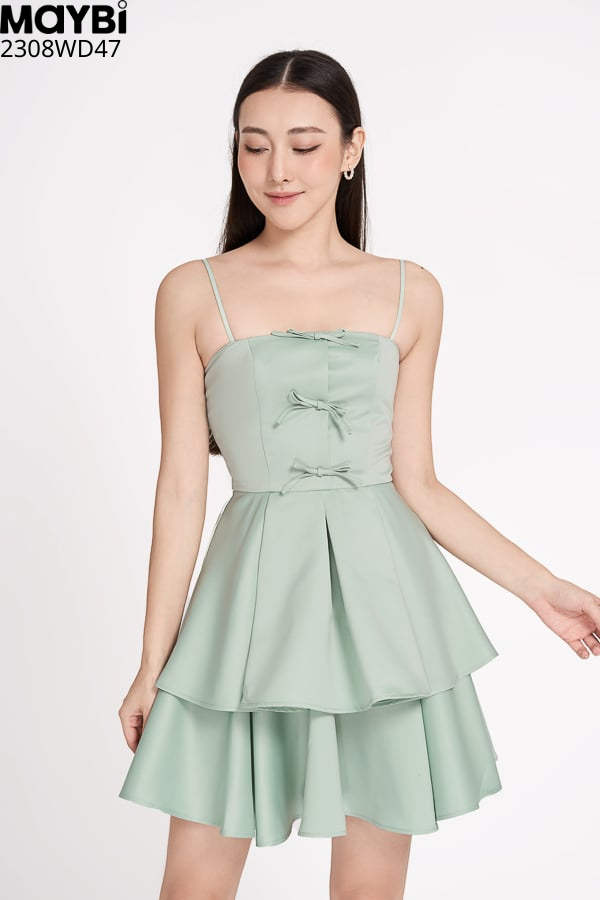 Đầm mini xòe phi tapta phối nơ trang trí