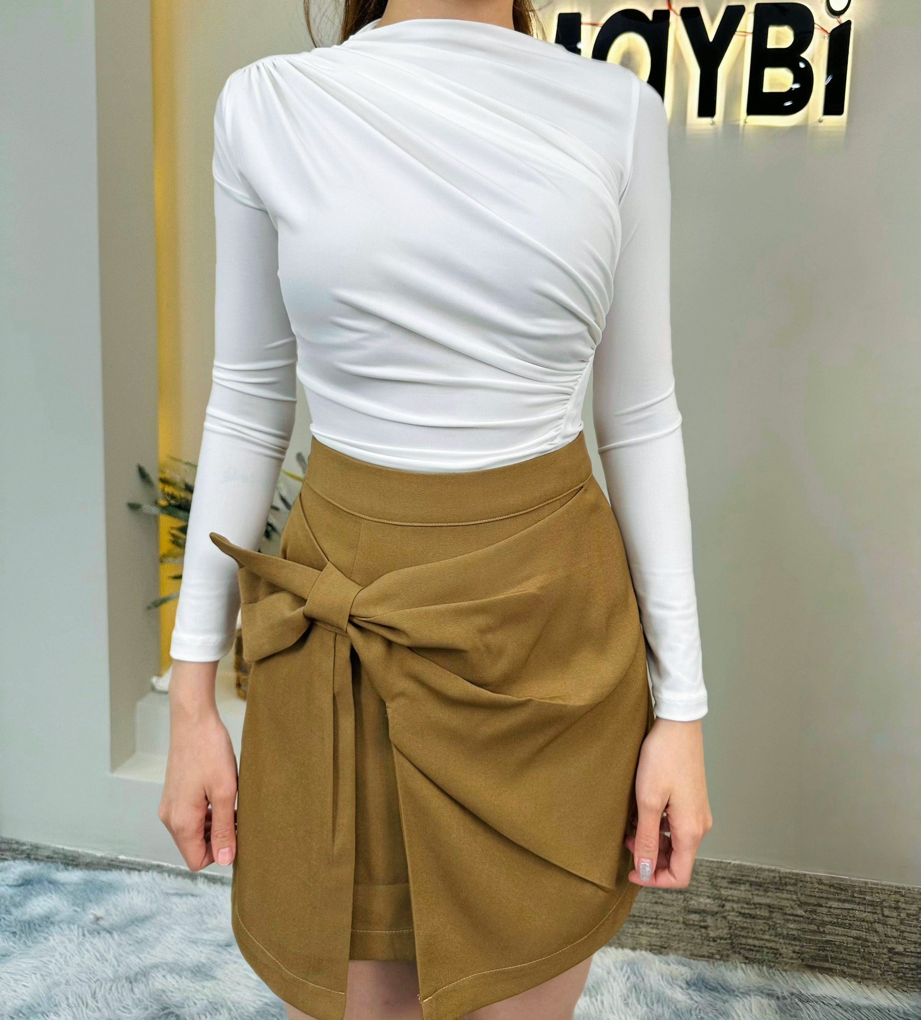 Áo ôm thun rayon nhún kiểu tay dài