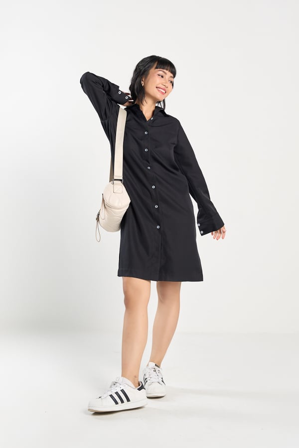 Đầm sơ mi suông lụa cotton