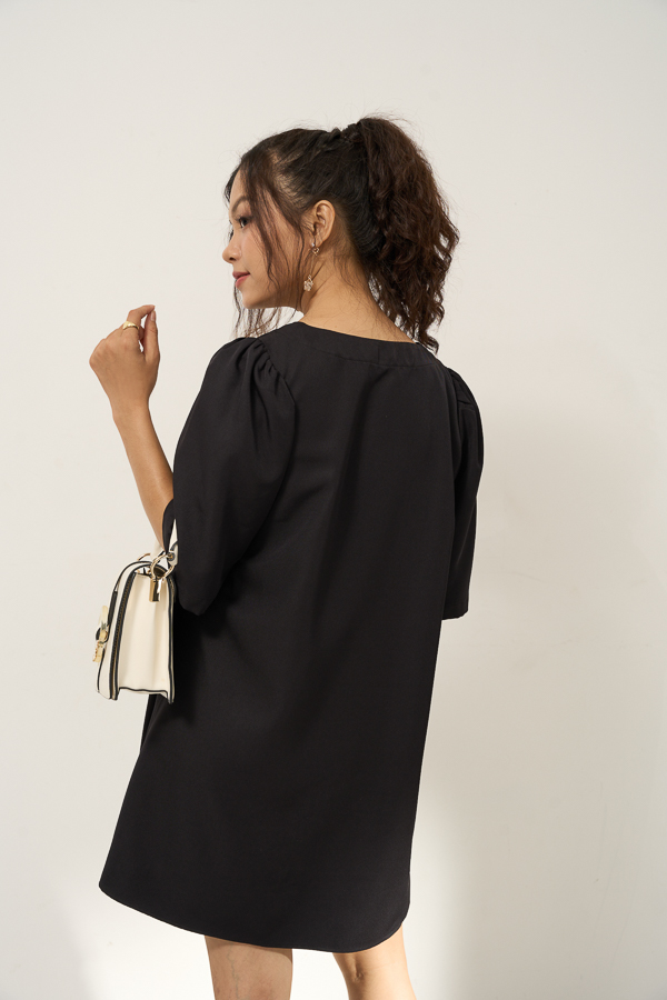 Đầm babydoll lụa cotton tay phồng lửng