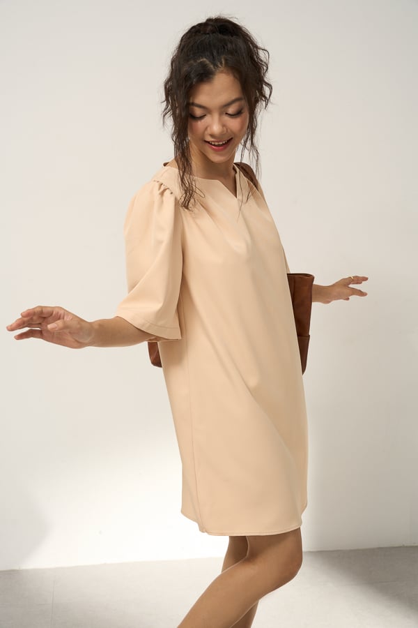 Đầm babydoll lụa cotton tay phồng lửng