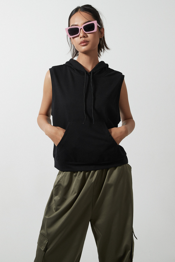 Áo hoodies suông thun không tay