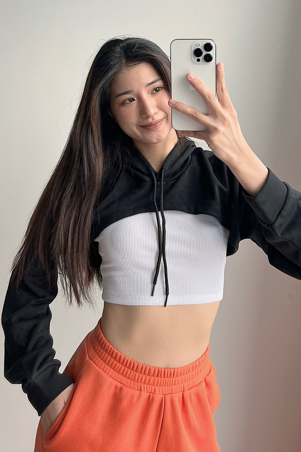 Áo hoodie croptop rộng thun