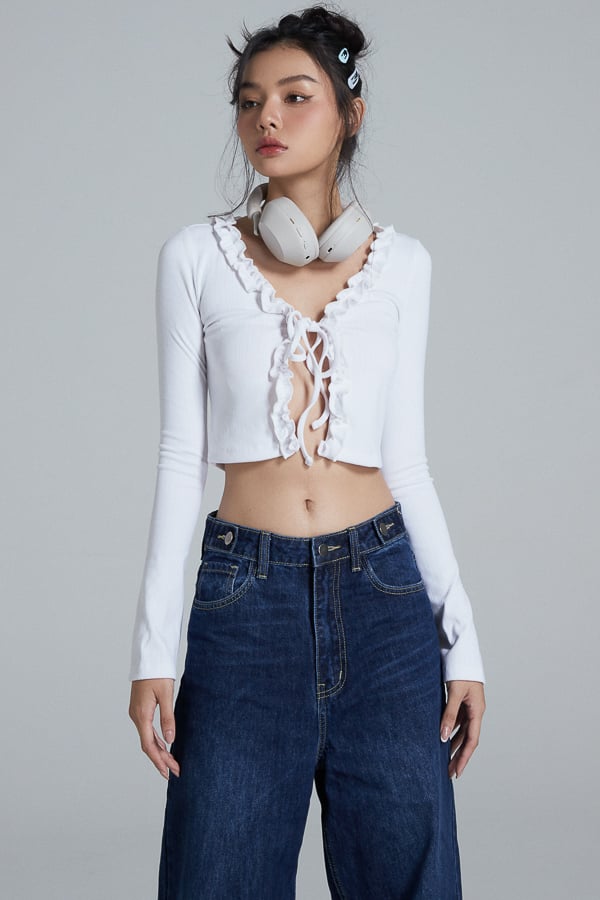 Áo croptop ôm thun bèo cột nơ
